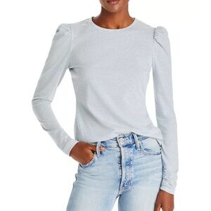 Rebecca Taylor Ruched Striped Long Sleeve Top T-Shirt, XL